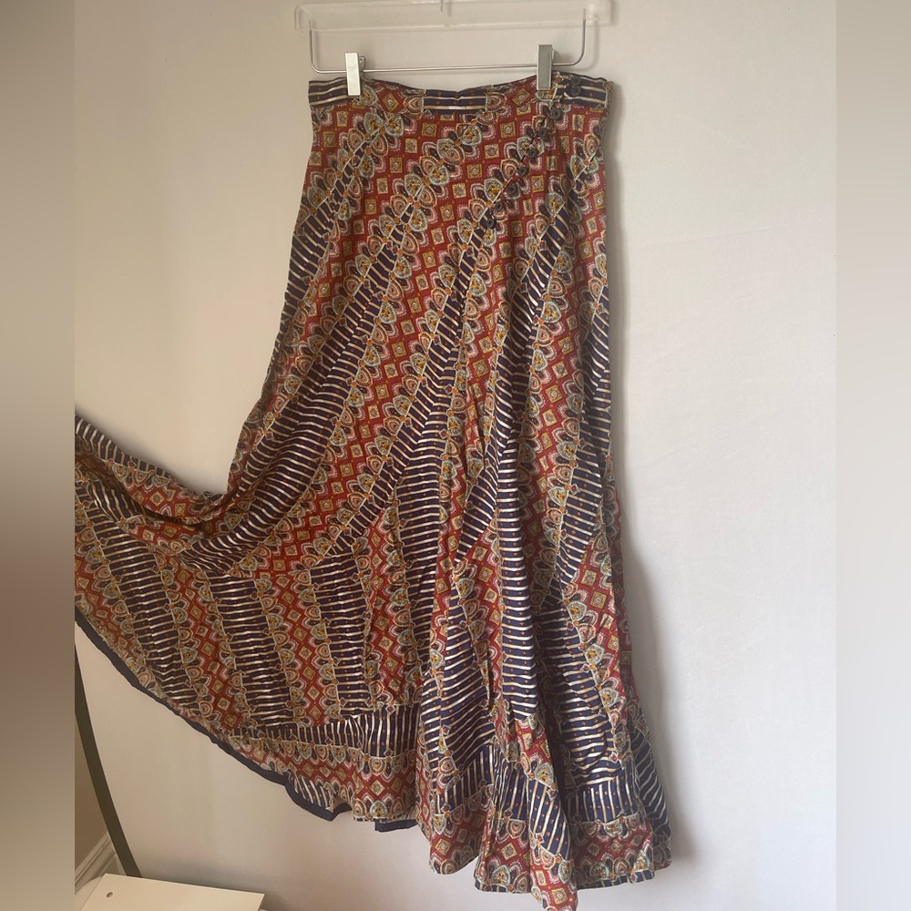 Vintage Handmade Maxi Skirt 41” Indian Paisley Stripe Floral